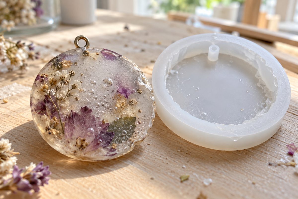 Bijou en résine raté avec bulles et bord irrégulier