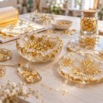 Feuille d'or pour résine : pendentifs, géode et sous-verres décorés de feuilles d'or