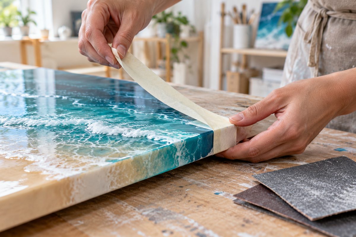 Finition du tableau en résine