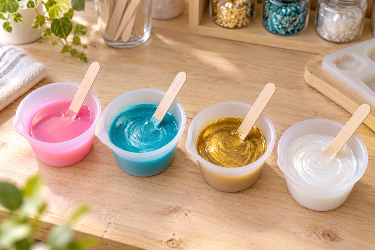 Petits gobelets de résine colorée
