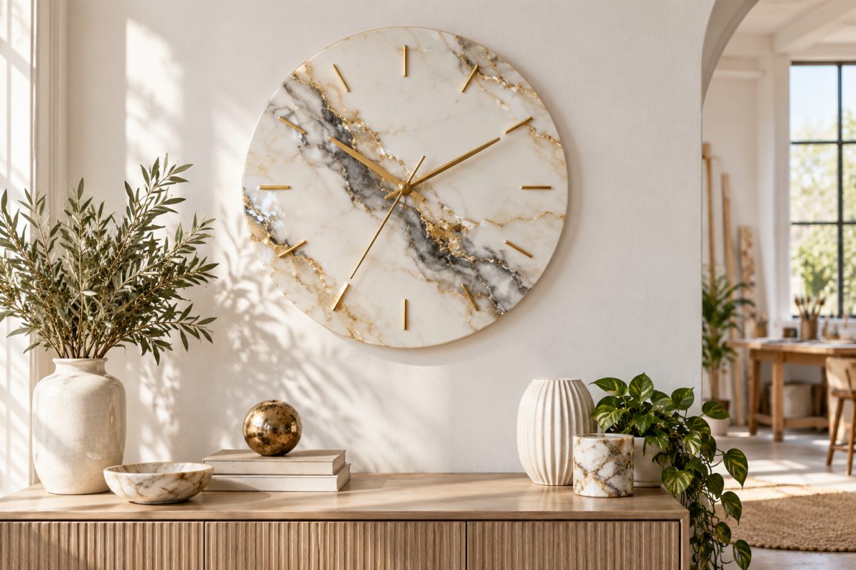 Horloge en résine effet marbre