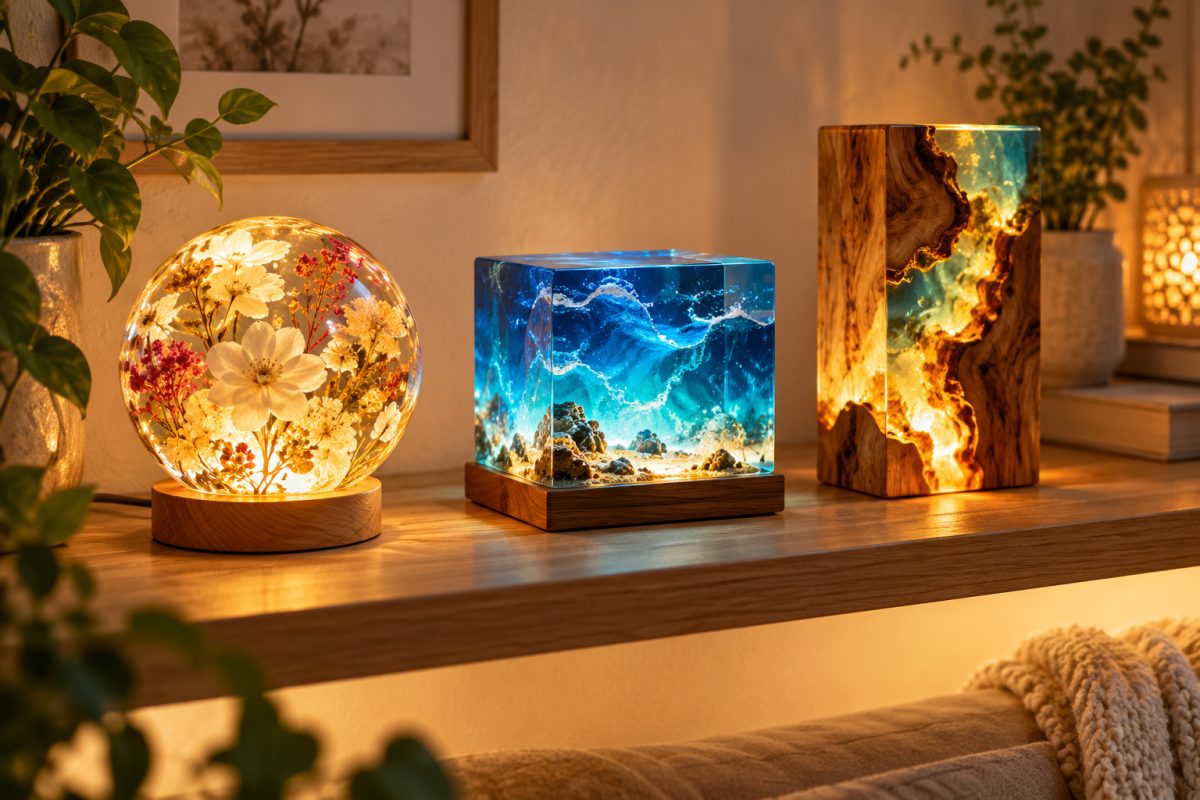 Lampes en résine dans un salon