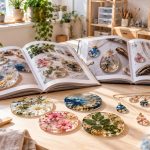 Livre résine époxy : livres ouverts et créations en résine sur une table d'atelier