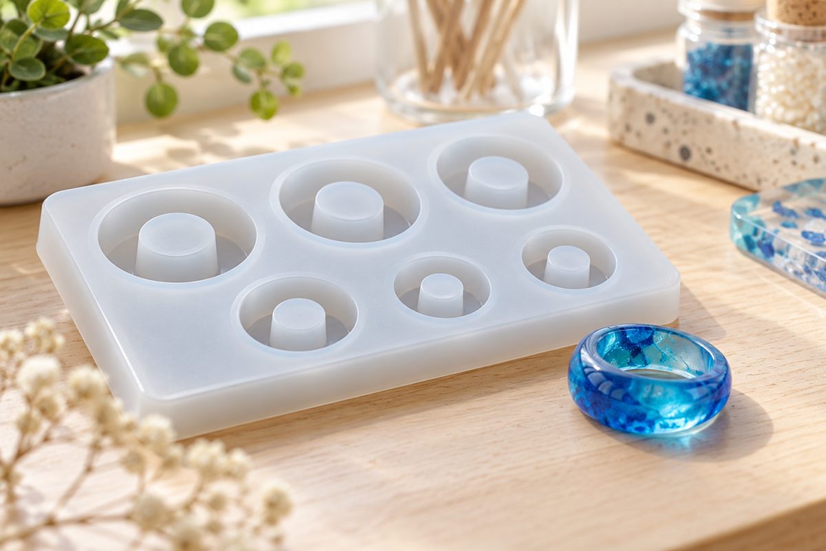 Moule à bague en silicone et bague en résine