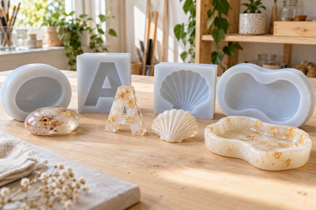 Moules en silicone faits maison et leurs créations en résine