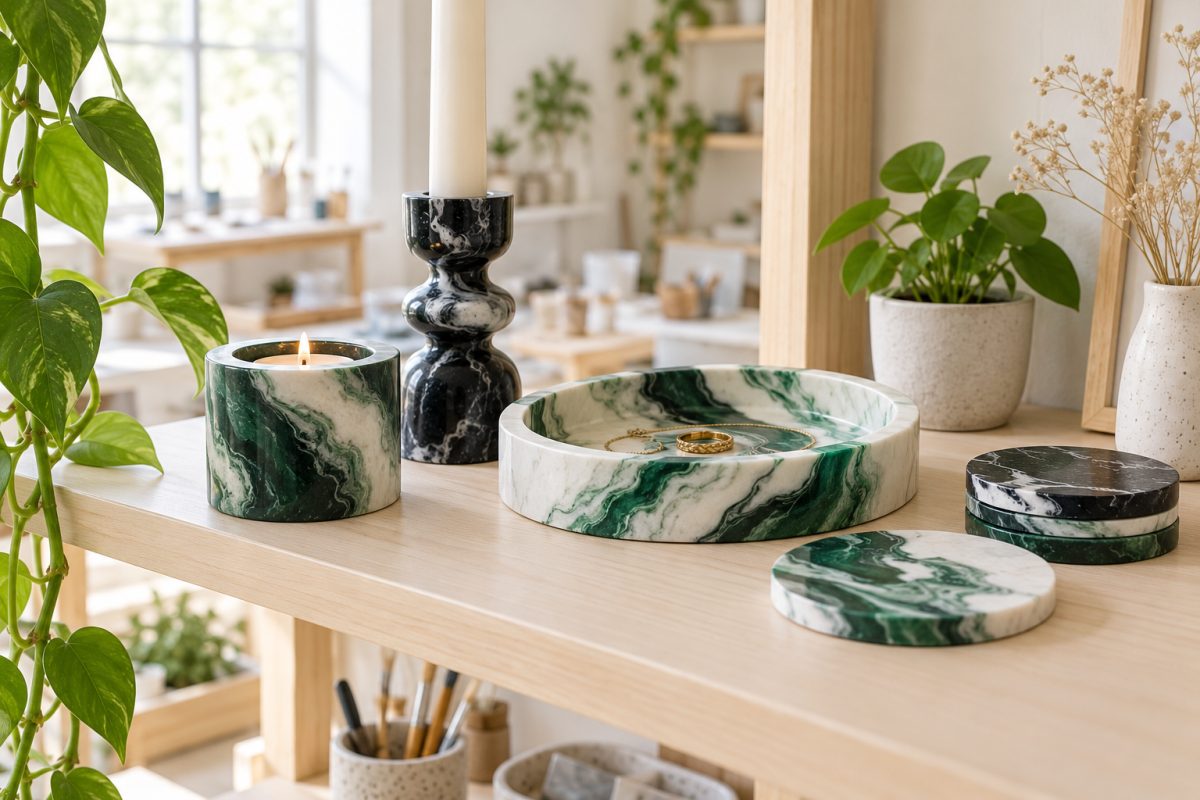 Objets déco effet marbre en résine