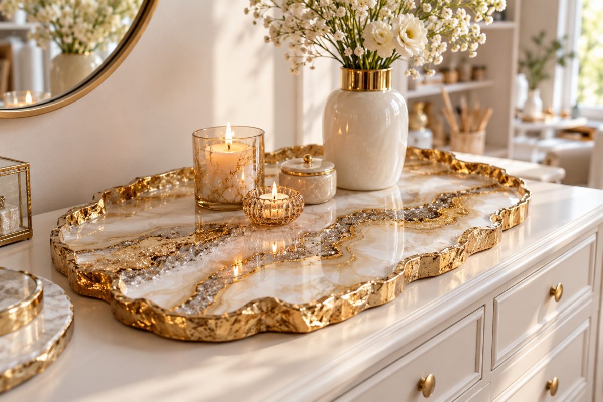 Plateau en résine utilisé en décoration
