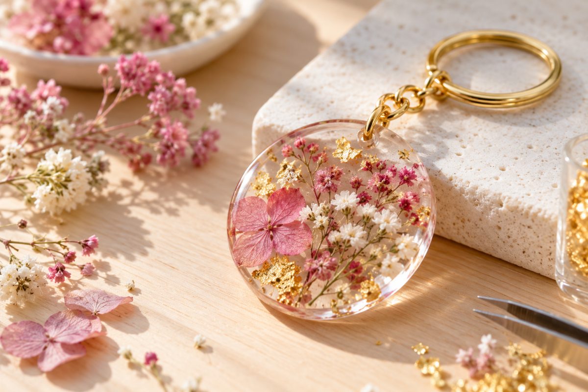 Porte-clé aux fleurs séchées