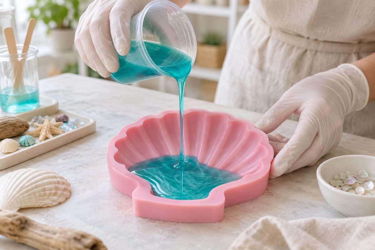 Coulée de résine dans un moule en silicone fait maison