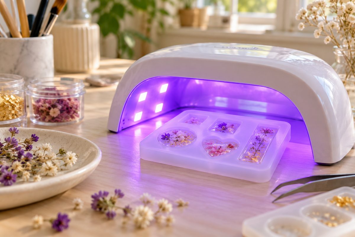 Résine UV dans un moule à bijoux sous lampe