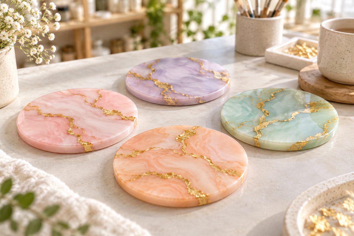 Sous-verres en résine aux couleurs pastel
