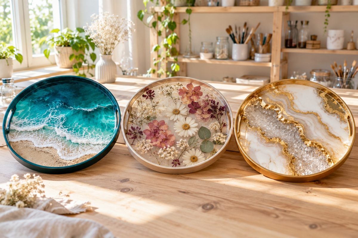 Différents styles de plateaux en résine