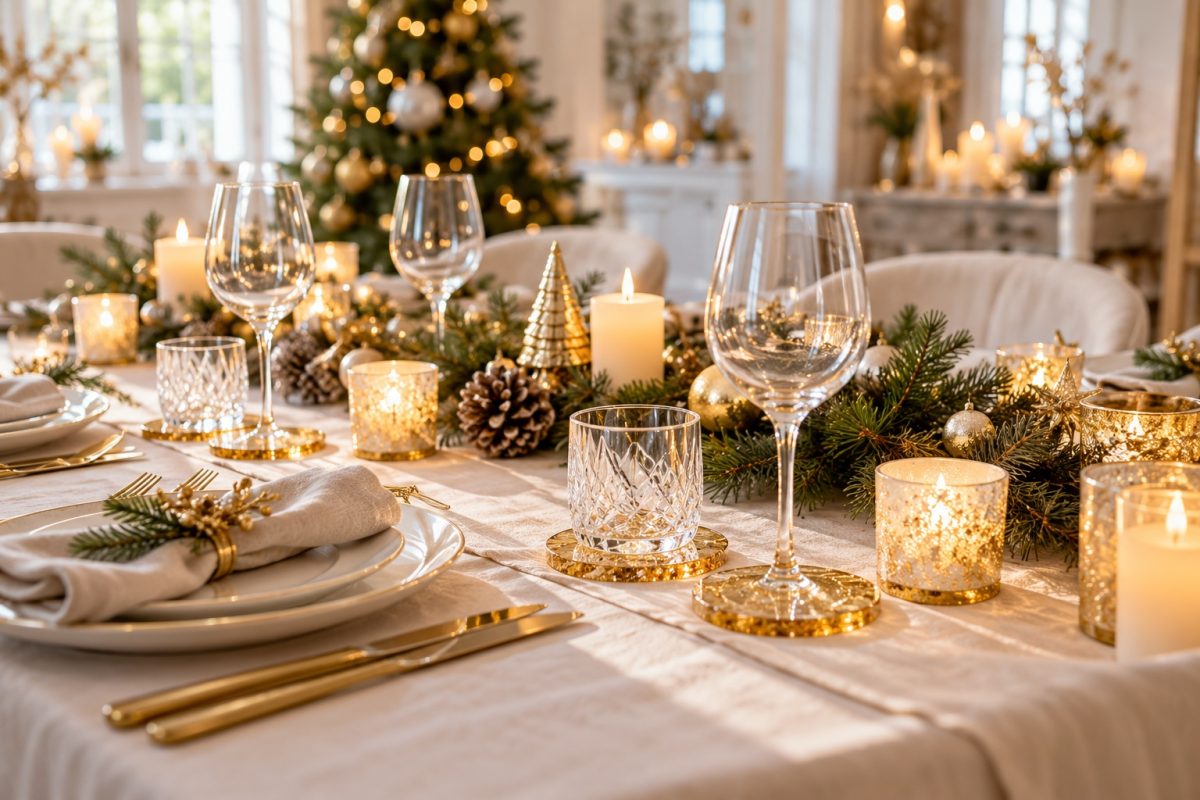 Table de Noël avec sous-verres en résine